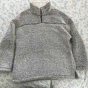 EUC‎ Gray Sherpa Fluffy & Warm Fleece Jacket, Half-Zip Pullover, Size XL